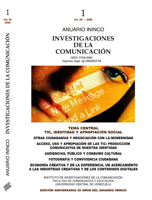 Portada del Anuario ININCO VOL20 N°1 2008